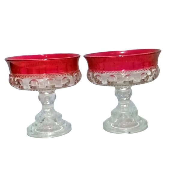 Vintage Lot of 2 Tiffin Franciscan  King's Crown Ruby Flashed Rim Compote Dishes - Picture 2 of 7